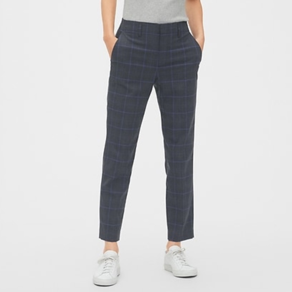 GAP Blue Plaid High Rise Slim Taper Pants